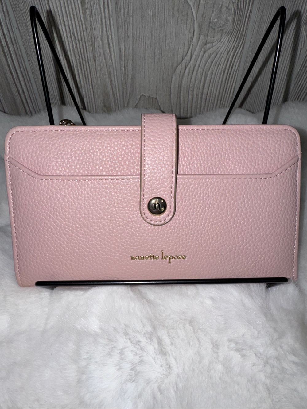 Nanette Lepore Pale Pink Pebbled Leather Wallet with Snap